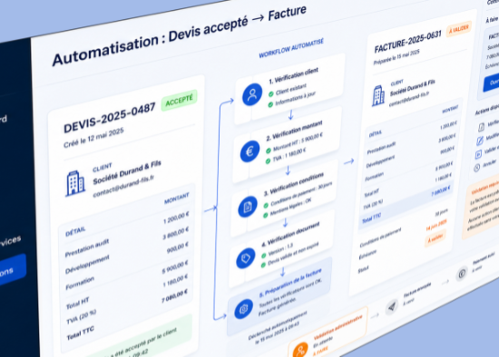 Passage automatisé du devis signé à la facture d’acompte dans une entreprise du BTP